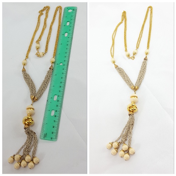 Goldtone rope style beaded extra long necklace - Picture 3 of 8